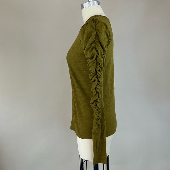Free People We The Free Natasha Puff Long Sleeve Ruched Top Olive Green Sz Small - Picture 5 of 10